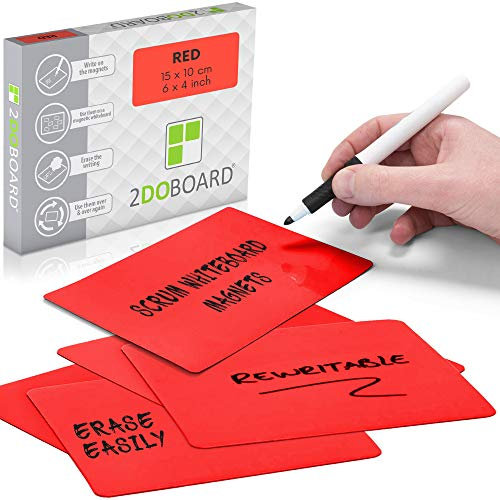 2DOBOARD Beschreibbare Magnete 15 x 10 cm für Kanban Board oder Scrum Tafel - 25 Stück - Rot - Scrum Karten für Whiteboard - Magnete zum beschriften - Magnetic Notes - Kanban Karten (Rot)