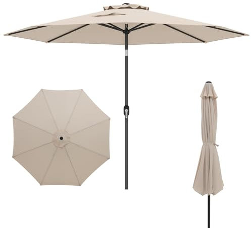 COSTWAY Ombrellone da Giardino, Diametro 290 cm, Ombrello da Spiaggia con Manovella e Inclinazione Regolabile, Ideale per Spiaggia, Balcone, Giardino (Beige)