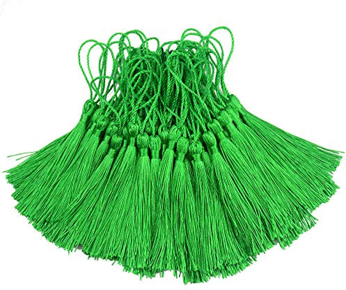 100pcs 13cm / 5 Zoll handgefertigte gerade Quaste mit 2 Zoll Schleife für die Herstellung von Schmuck, Souvenirs, Lesezeichen, DIY Handwerk Zubehör (Grün)