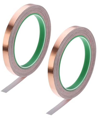 sourcing map 2 Rollen Kupferklebeband 10mm x 20m (B*L), Kupferband Selbstklebend Kupfer Klebeband, 0.06mm Dicke Doppelleiter Kupferfolienband für EMI RFI EMF Abschirmung Schneckenfalle