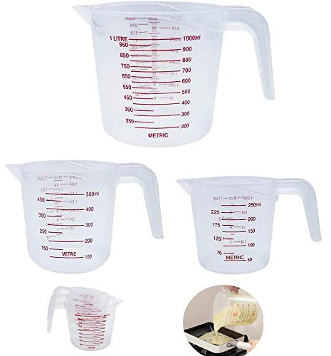 TSKDKIT 3 Pcs Measuring Jugs 250ml 500ml 1000ml Plastic Measuring Cups Small to Large Graduated Jugs Measuring Jars for Cooking Cold Water Ice Tea Juice Beer Milk