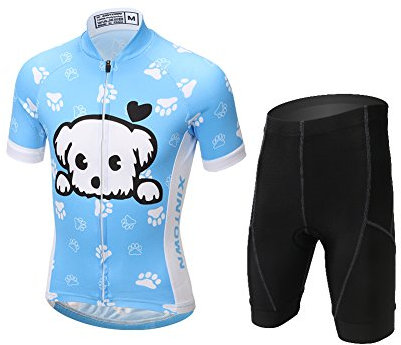 L PATTERN Kinder Radsport Bekleidung- Jungen/Mädchen Fahrrad Trikot-Set(Trikot Kurzarm+Kurz Radhose)/Radtrikot Kurzarm/Kurz Fahrradhose mit Sitzpolster, Hund, 152-158
