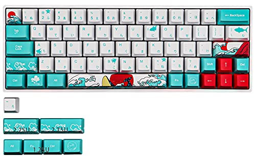 TsungUP Keycaps, 71 Keycaps PBT Keycaps OEM Profile Custom Keycap Dye Sublimation Coral Sea English Japanese Korean Russian Keycaps For 61/64 Mechanical Keyboard Poker Keys(Japenese)