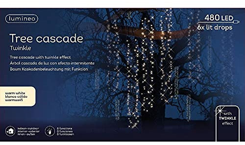 Lumineo Kaskadenbeleuchtung Cluster warm weiß - 480 LEDs - 6 Lichtstränge - schwarzes Kabel - Infoor & Outdoor - Timer - dimmbar - IP44 Schutz