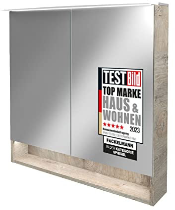 FACKELMANN LED Spiegelschrank B.Style/Badschrank mit gedämpften Scharnieren/Maße (B x H x T): ca. 80 x 81,2 x 15,3 cm/hochwertiger Schrank mit Spiegel und Beleuchtung/Korpus: Grau
