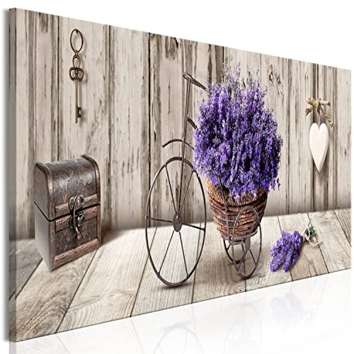 murando Acrylglasbild Blumen 120x40 cm 1 Teilig Wandbild auf Acryl Glasbilder Kunstdruck Moderne Acrylglas Platte Wanddekoration Geschenke Heimdekoration Glasbild Lavendel Holzoptik Fahrrad Herz