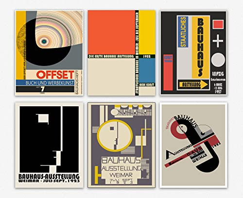 WallBUddy Ästhetische Wandcollage Kit Posters - Bauhaus Exhibition Posters, Set of 6 Rare German Kunstschuldrucke/Geometrische Drucke, Kunstdruck aus der Mitte des Jahrhundertst (21cm x 30cm)