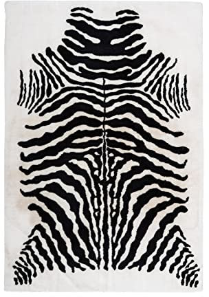 Qiyano Teppich Hochflor - Tiermuster Zebra, Soft, weich, kuschelig, flauschig, Print, modern - Wohnzimmer, Schlafzimmer, Kinderzimmer, Esszimmer - Farbe: Schwarz, Größe: 120 x 160 cm