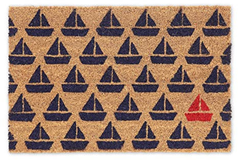 Relaxdays Fußmatte Kokos, Schiffe, 60x40 cm, Fußabtreter innen & außen, Rutschfester Schuhabstreifer, maritim, bunt