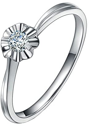 KnSam Echter Goldschmuck, Damen Solitärring Platin, Blumen Design Ringe Gold Herren 0.12ct Labor Erstellt Diamant, Geschenk für Muttertags Valentinstag Geburtstags Weihnachten, Silber, Gr.51 (16.2)
