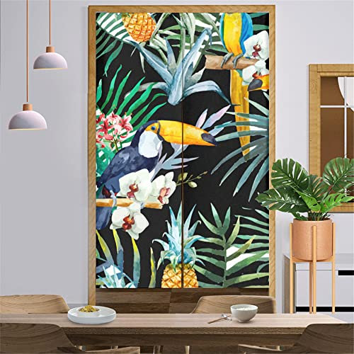 Odot Japanischer Noren Lang Vorhang Türvorhang, Gardinen Tür Vorhang Tapisseri Leinen kurz Vorhänge Restaurant Küche Eingang Türvorhänge Schattierung Hälfte Vorhang (Tukan,85x120cm)