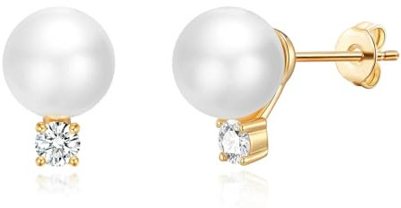 Philip Jones Gold Plated Round Shell Pearl Earrings Created with Zircondia® Crystals