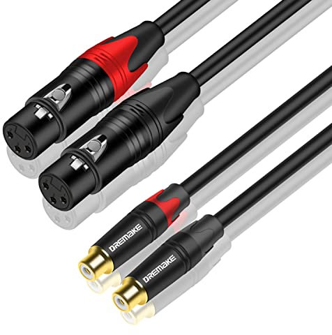 DREMAKE RCA to XLR Cable 1.6FT, 2RCA Female to 2XLR Female Audio Extension Cord, Unbalanced Female XLR to Female RCA Extender Speaker Cable for Amplifier, Mixing Board, Subwoofer, DJ Controller - 0.5M