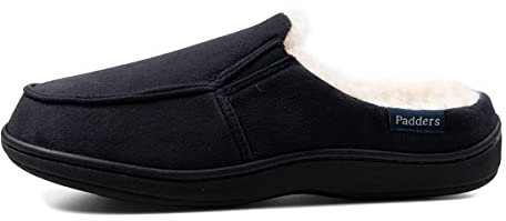 Padders Tom Mens Wide Fit Slip on Memory Foam Slippers - Soft Textile Upper and Open Back Design with Wide G Fitting for Extra Room and Ultimate Comfort