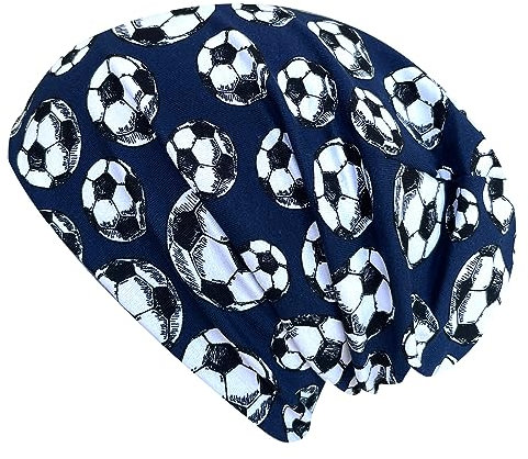 Wollhuhn ÖKO Jungen/Mädchen Bequeme Weiche Skater Long Beanie/Mütze/Beanie-Mütze/Strickmütze/Kinder-Mütze Jersey Gefüttert Übergangszeiten (Öko-Stoffe/Bio) 20150820 (Fußball Dunkelblau, L)