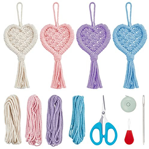 WEBEEDY 4 Sets Makramee Set Anfänger mit Anleitung Dein eigenes DIY Makramee Herz Set für Anfänger Mini Makramee Herz Ornament Kreative Dekorative Knüpfprojekte Geschenk für Valentinstag