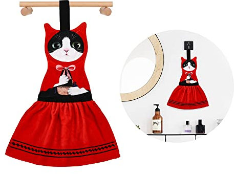 AGRIMONY Lustige Katzen Handtücher für Küche und Badezimmer - Katze Deko Hängende Handtuch Waschlappen Valentinstag Einweihungsgeschenk Geburtstag Geschenkideen -Geschenk für Frauen Katzenliebhaber