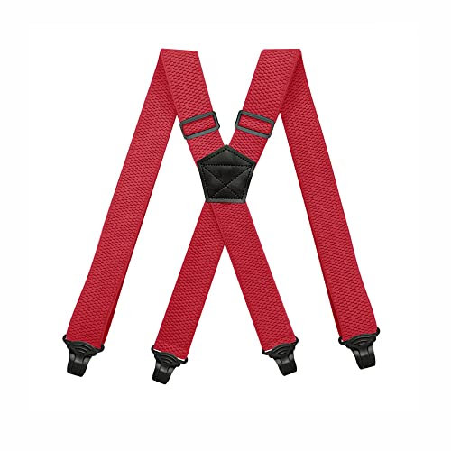 BaronHong Flughafenfreundliche Hosenträger, kein Summen, Kunststoff, 4 Clips, 3,8 cm, vollelastische Hosenträger mit Lederaufnäher, Ski-Hosenträger (rot, M)