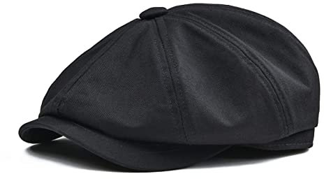 tcax Schiebermütze Herren Newsboy Octagonal Cap Herren Baumwollhut 8 Panel Hut Baker Caps Retro Gatsby Hüte Casual Cap Cabbie Beret Für Männer,Schwarz,63Cm