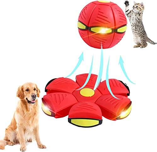 Mepdope Nuevo juguete para mascotas 2023, bola de platillo volador, juguete para perro, bola voladora para mascotas (rojo)