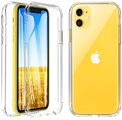 Hensinple iPhone 11 Hülle Mit Eingebautem Displayschutz - 360° Rundumschutz TPU Robust Case Stoßfest Schutzhülle für 6,1 Zoll (Klar)