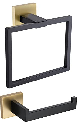 TURS Towel Ring Contemporary Style Stainless Steel 304 Matt Black+Gold Brushed Bathroom Accessories (Black+Gold)