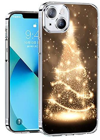 KANKENLU Niedliches und warmes beleuchtetes Weihnachtsbaum-Muster, transparente Handyhülle, kompatibel mit iPhone 14 Plus, trendiges Design, TPU-Stoßfänger-Hülle unterstützt kabelloses Laden