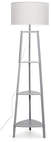 MiniSun | Grey Wooden 3 Tier Floor Lamp with Storage Shelves Light and Grey Shade | Floor Lamps & Torchieres, Home Décor & Improvement Essential | Includes 6W GLS Bulb