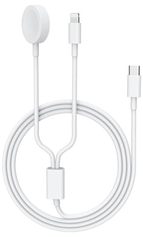 Cargador Watch USB C 2 en 1, Cable de Carga Magnética Inalámbrica de 1,2 Metros para iWatch, Cargador de Reloj Portátil Compatible con Watch Serie 9/8/7/6/5/4/3/2/1/Ultra 2/Ultra/SE