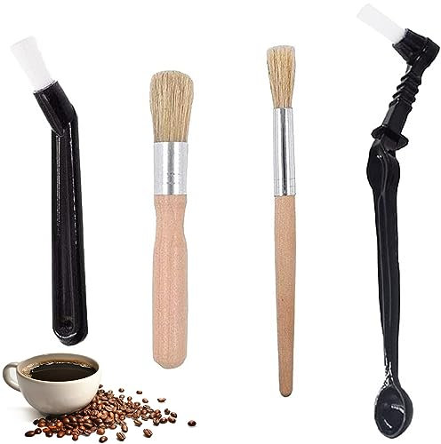 Cisixin 4 Stück Kaffee Pinsel,Espressomaschinen Reinigungspinsel Siebträger Pinsel,Kaffeemühle Reinigungsbürste Kaffee Werkzeug,Kaffee Bürsten Set Professionelle Pinsel für Barista Home Kitchen