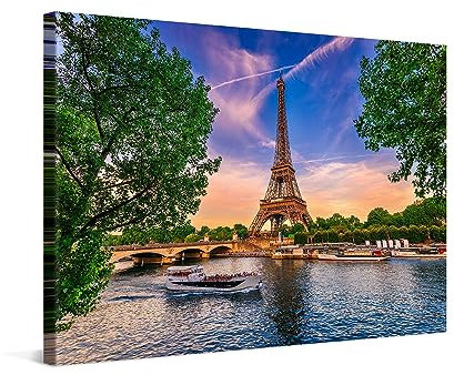 PICANOVA – Leinwandbild 120x80cm Eiffelturm Paris – Leinwanddruck – Wandbild Kunstdruck Auf 2cm Holz-Keilrahmen Für Schlaf- Und Wohnzimmer Wanddekoration – Bild auf Leinwand
