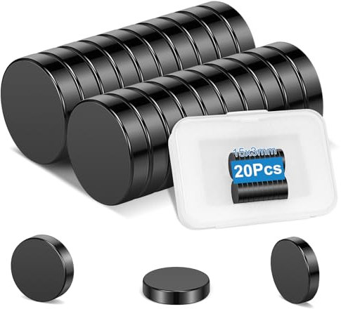 Wzone 20PCS Magnete Schwarz, 15x3 mm Rund Starke Magnete für Whiteboard Ferrit Magnete Stark für Kühlschrank DIY Craft Office Whiteboard Magnete