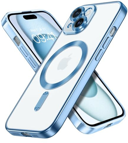 DUEDUE for iPhone 15 Clear Case Magnetic [Compatible with Magsafe] Wireless Charging Shockproof Protection, Scratch-Resistant Anti-Yellowing Clear Phone Cover Women Men Case for iPhone 15 6.1, Blue