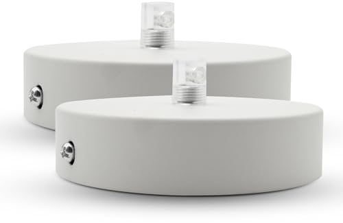DOJA Barcelona | Rosace Plafond | Blanc | Lot 2 | Cache Fil Pour Lustre H25mmX⌀ 100mm | Rosace Plafond Luminaire | Rosace Metal | Accessoires Pour Éclairage De Plafond, Lustre Chambre, Plafonnier
