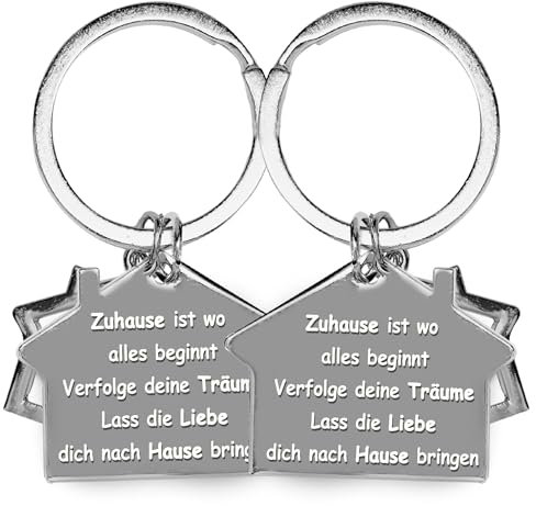 Echehi Eeinweihungsgeschenk Wohnung, 2er-Set Stückschlüsselanhänger Haus, Geschenk zum Einzug mit Grußkarte für Paare, Familie und Freunde (DE)