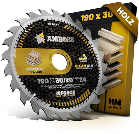 AMBOSS WERKZEUGE® - Hoja de Sierra Circular 190 x 30 mm, 20 Dientes Alternos Para Madera, Compatible Con Bosch GKS 190, GKS 65, Metabo KS66, DWE576, DWE575, Etc.
