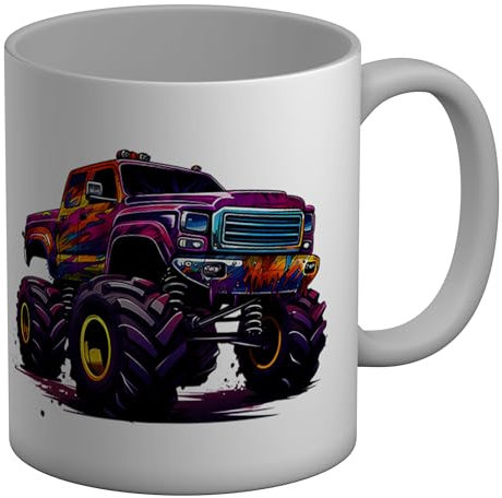 Shopagift Purple Monster Truck Mug Off Road 4 Wheel Race Truck White 11oz Large Ceramic Cup