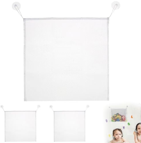 3 Pcs Bath Toy Storage with Suction Cups, Baby Toy Organiser for Kids, Toddlers & Baby Bathroom, Swimming Pool,Quick Dry Storage Net for Mesh Bath Toys