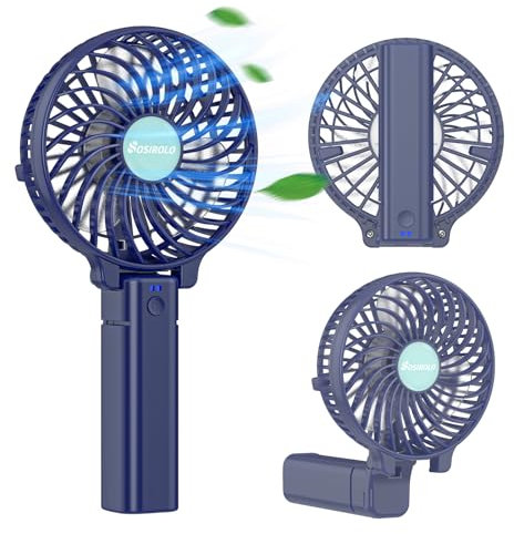 Sosirolo Ventiladores de mano, mini ventilador, ventilador de mano plegable, ventilador de mano recargable, ventilador eléctrico de 3 velocidades, ventilador USB portátil de escritorio, ventilador de