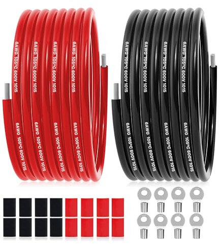 Cavo elettrico in PVC da 13,5mm² - 6 AWG Filo elettrico di 20 m (10 Metri nero e 10 Metri rosso) in rame stagnato ad alta temperatura per pannelli solari, elettrodomestici, veicoli, ecc.