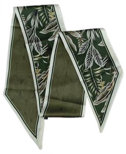 GIMIRO Satin Seidenschal 148 x 13,5 cm Krawatte Double Layer Bund für Blazer, Mantel, Kleid (44# Olive Green Leaf)