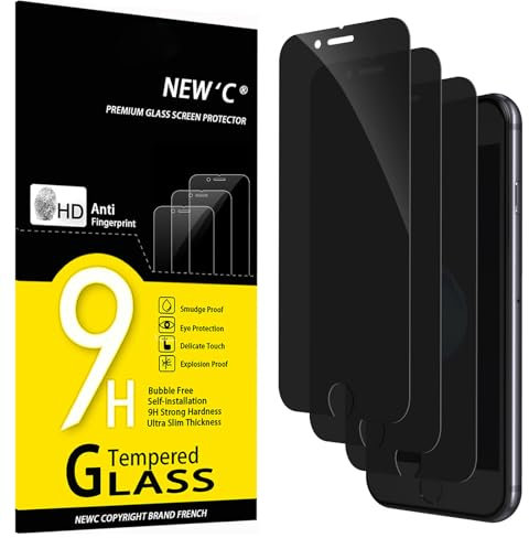 NEW'C 3 Piezas, Protector pantalla privacidad para iPhone 8, iPhone 7, Ángulo de Privacidad 35 Grados Equilibrado con Protección Ocular, Dureza Ultra Duradera 9H, Sin Burbujas