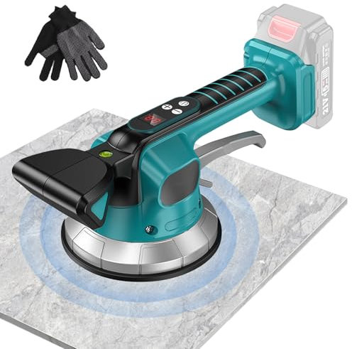 Tile Vibration Leveling Machine Compatible with Makita 18V Battery, 10 Speeds Adjustable Vibrator Tool Handheld Tile Tiling Machine, 145mm Suction Cup, Digital Display & Lock Design (No Battery)