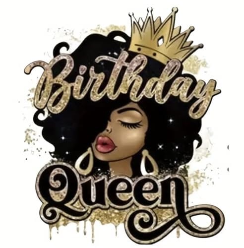 2Pcs Birthday Girl, Happy Birthday Queen Iron-on Transfer Sheets! Black Girl, Beautiful Birthday Transfer Sheet for DIY Clothing and Acessories.(L&S)
