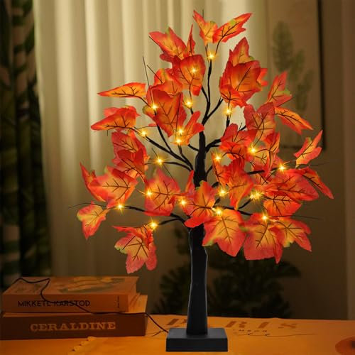 Wlicon Fall Maple Leaf Tree, 60cm Artificial Tree with Warm Orange Maple Leaves - Autumn Decoration for Home, Indoor & Outdoor, Patio, Wedding