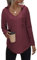 Nadeer Kapuzenpullover Damen Hoodie V Ausschnitt Sweatshirt Longshirt Pullover mit Taschen Einfarbig Waffel Oberteile für Herbst(Violett Rot,L)