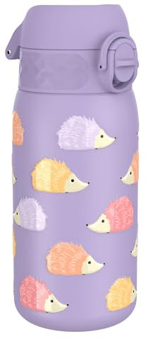 ION8 Gourde Enfant, Inox Léger, 400ml, Non Isolé, Anti-Fuite, Facile à Ouvrir, Verrouillage Sécurisé, Lavable au Lave-Vaisselle, Poignée de Transport, Acier Inoxydable, Motif Hérisson