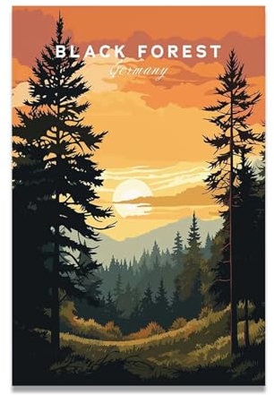 xukgmsg Schwarzwald bei Sonnenuntergang Kunstdruck Vintage Reiseposter Natur Dekorative GemäLde Retro Wandaufkleber Kunstdruck FüR Schlafzimmer Wohnzimmer Dekoration 60x40cm
