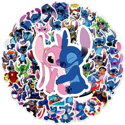 POPOYU 100pcs Lilo&Stitch Stickers for Kids, Cartoon Theme Water Bottle Stickers for Teens Boys Girls,Anime Vinyl Stickers Party Favors for Kids Party Bags Filler,Laptop,Skateboard