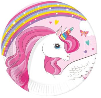 ALMACENESADAN, 5343 Lot de 8 assiettes en carton licorne de 20 cm pour fête d'anniversaire
